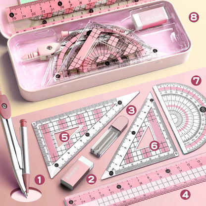Compass Geometry Tool, Protractor and Compass Set, Metal Box Drawing Compass with Rulers, Math Compass Kit, V1189-WXFWAL-20260319-00614