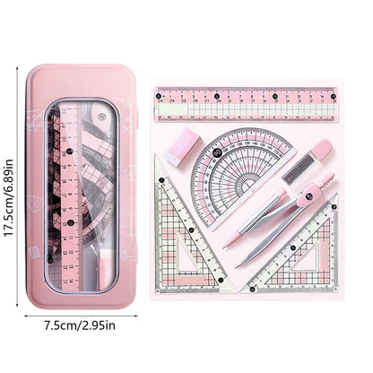 Compass Geometry Tool, Protractor and Compass Set, Metal Box Drawing Compass with Rulers, Math Compass Kit, V1189-WXFWAL-20260319-00614