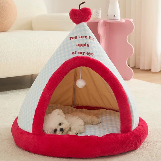 Apples Christmas Tent Christmas Pet Bed Semi Enclosed Cats Bed Dog Bed Removable And Washable Dog Bed Winter V1189-WXFWAL-20260319-00620