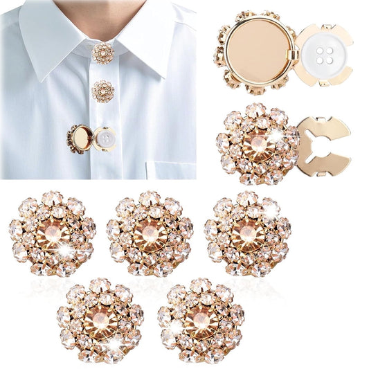 Rhinestone Button Cover Tutuviw 5 Pcs Golden Crystal Cover for Women Blouses Detachable Shirt Clips Buttons V1189-WXFWAL-20260319-00636