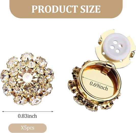 Rhinestone Button Cover Tutuviw 5 Pcs Golden Crystal Cover for Women Blouses Detachable Shirt Clips Buttons V1189-WXFWAL-20260319-00636