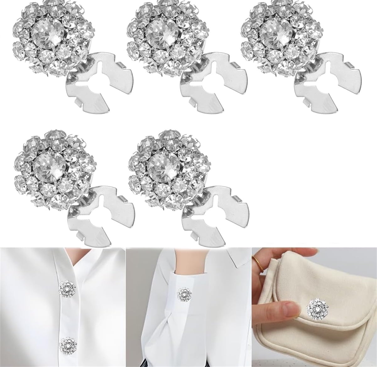 Rhinestone Button Cover Tutuviw 5 Pcs Golden Crystal Cover for Women Blouses Detachable Shirt Clips Buttons V1189-WXFWAL-20260319-00637