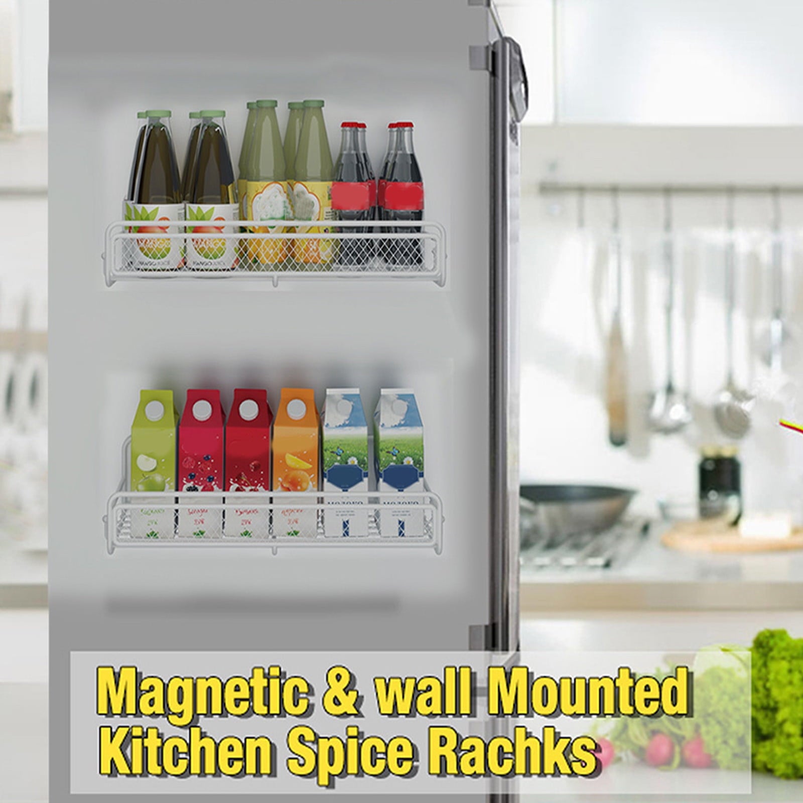 Magnetic Spice Rack for Refrigerator, Metal Strong Magnet Shelf, Space Saving Spice Organizer, Home Kitchen V1189-WXFWAL-20260319-00652