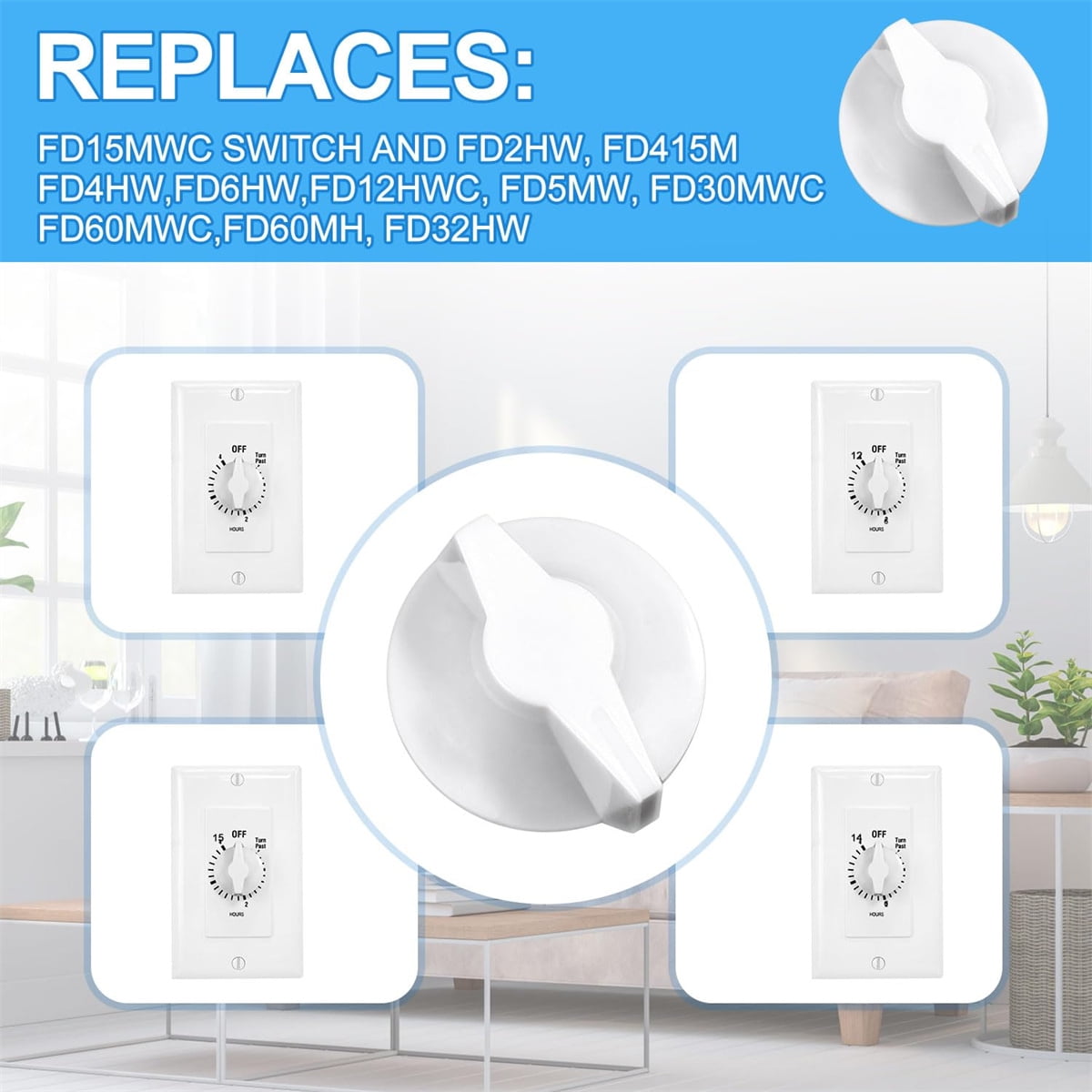 Tutuviw 2 Pack Timer Switch Knob Replacement Timer Switch Knob Compatible Spring Wound Timers D-Type Timer V1189-WXFWAL-20260319-00668