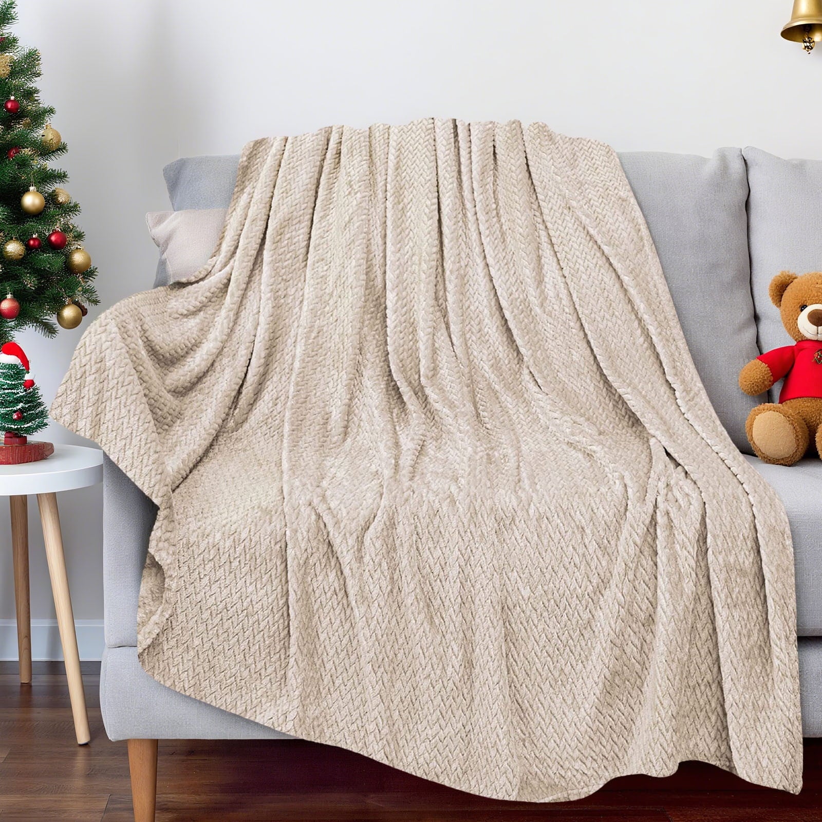 Christmas Solid Color Blanket, 59x39" Soft Warm Throw Blanket, Light-weight Plush Throw Blanket for Bed Sofa V1189-WXFWAL-20260319-00705