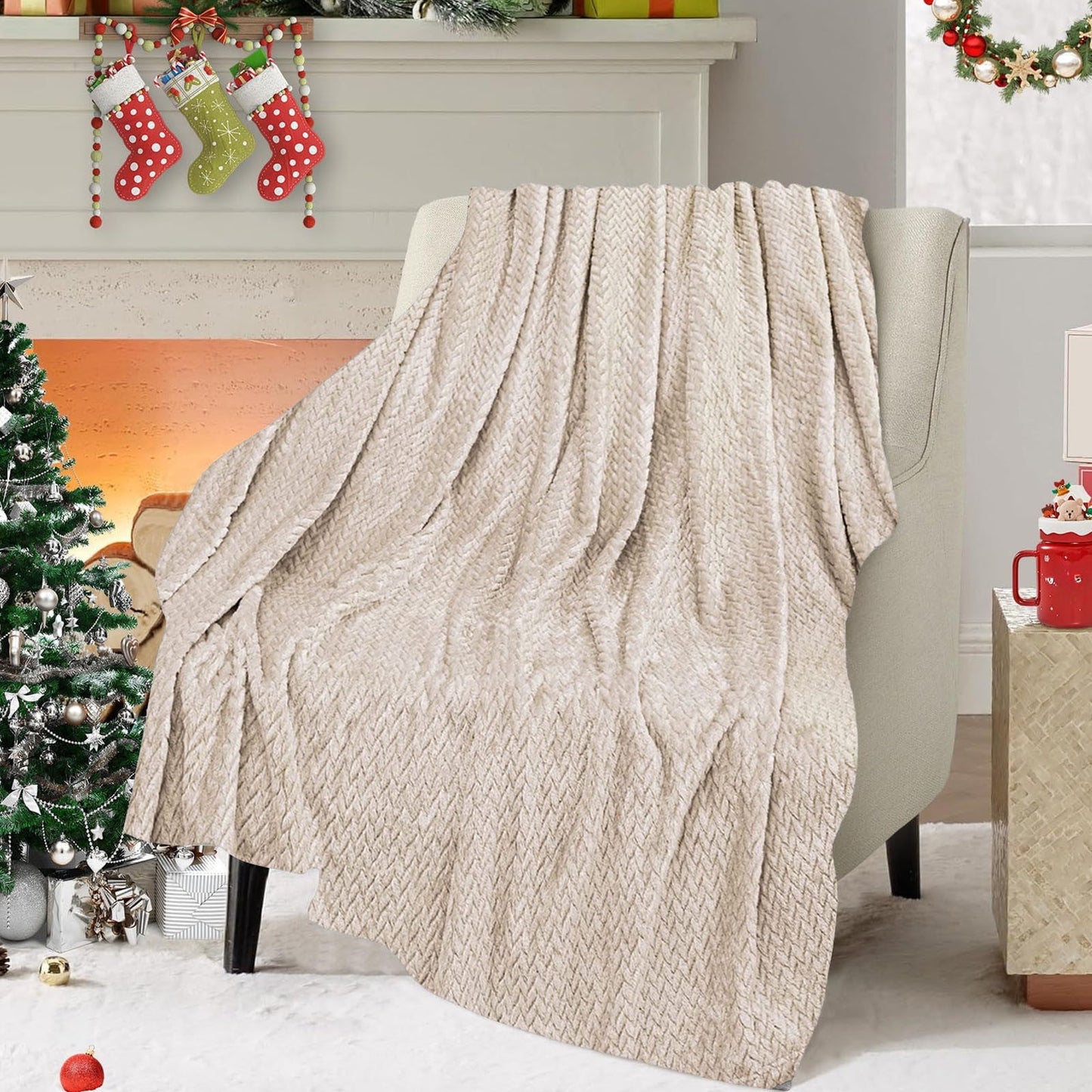 Christmas Solid Color Blanket, 59x39" Soft Warm Throw Blanket, Light-weight Plush Throw Blanket for Bed Sofa V1189-WXFWAL-20260319-00705