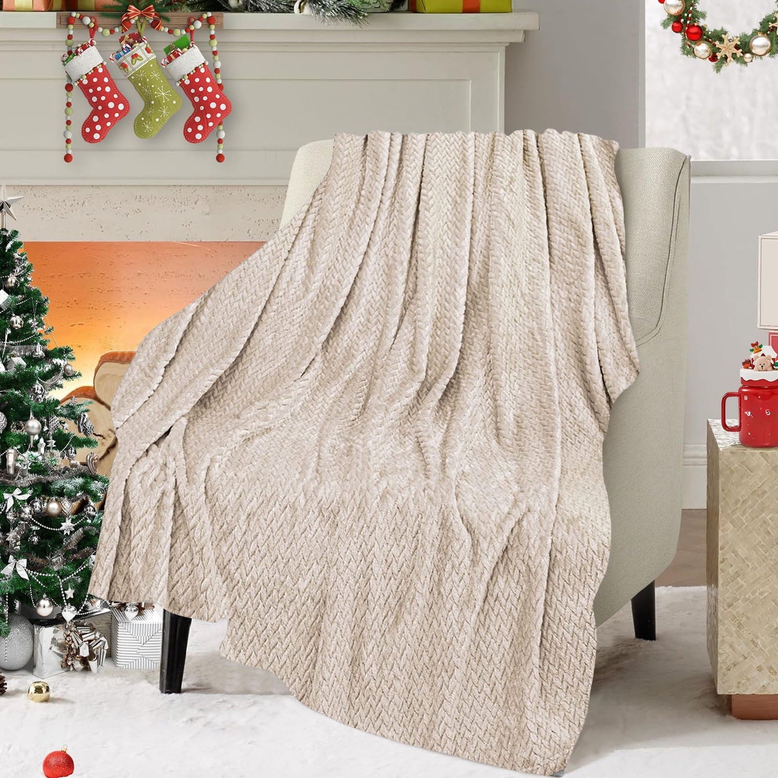 Christmas Solid Color Blanket, 59x39" Soft Warm Throw Blanket, Light-weight Plush Throw Blanket for Bed Sofa V1189-WXFWAL-20260319-00705