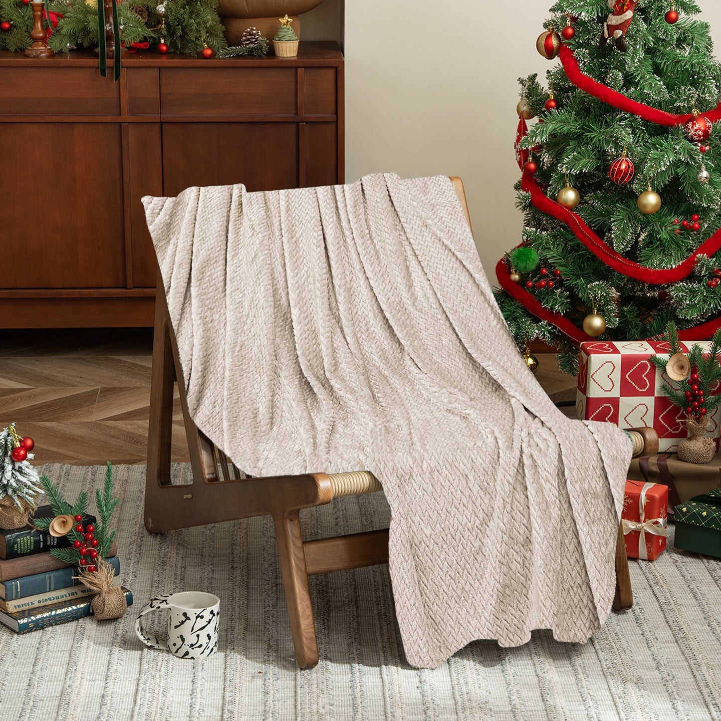 Christmas Solid Color Blanket, 59x39" Soft Warm Throw Blanket, Light-weight Plush Throw Blanket for Bed Sofa V1189-WXFWAL-20260319-00705