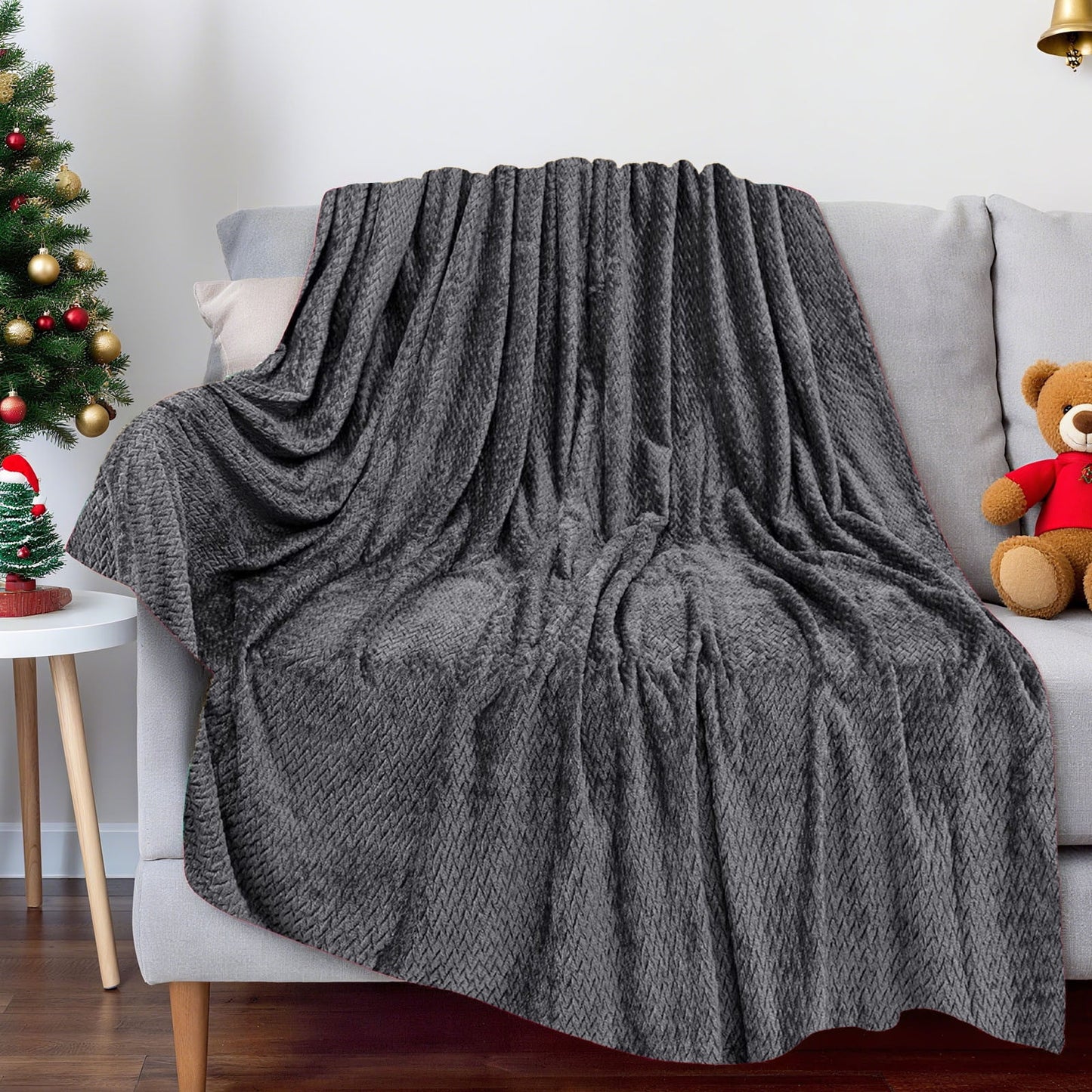Christmas Solid Color Blanket, 59x39" Soft Warm Throw Blanket, Light-weight Plush Throw Blanket for Bed Sofa V1189-WXFWAL-20260319-00707