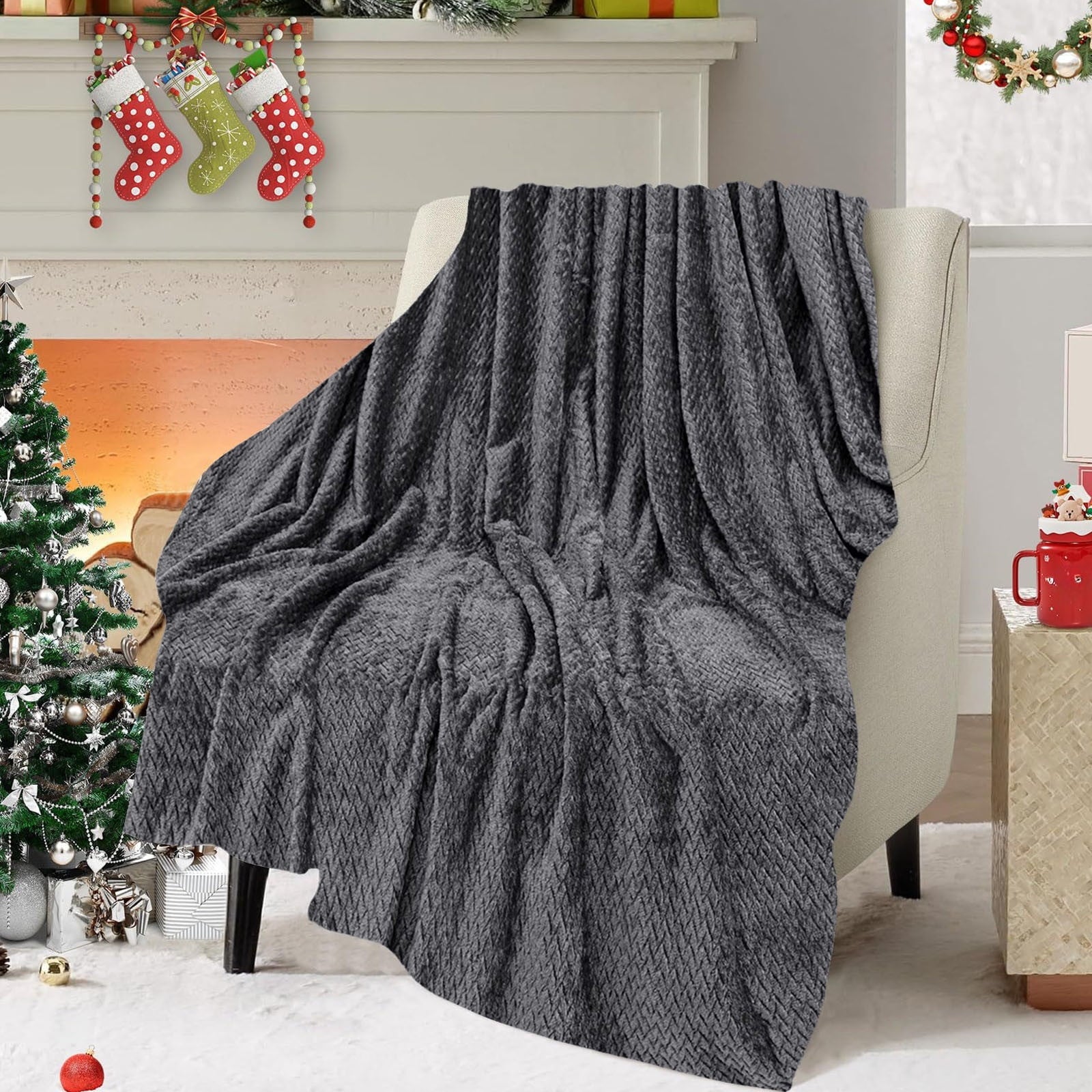 Christmas Solid Color Blanket, 59x39" Soft Warm Throw Blanket, Light-weight Plush Throw Blanket for Bed Sofa V1189-WXFWAL-20260319-00707