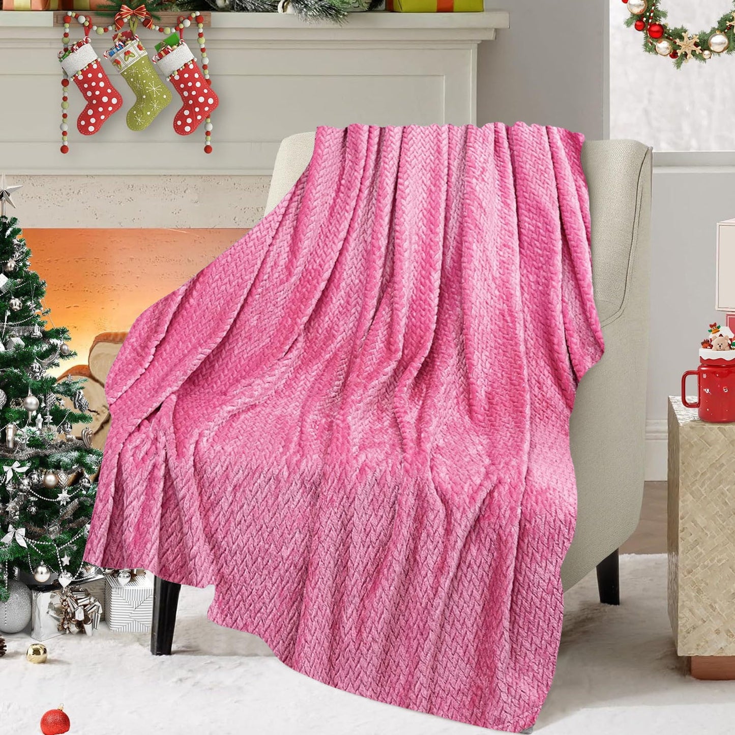 Christmas Solid Color Blanket, 59x39" Soft Warm Throw Blanket, Light-weight Plush Throw Blanket for Bed Sofa V1189-WXFWAL-20260319-00709