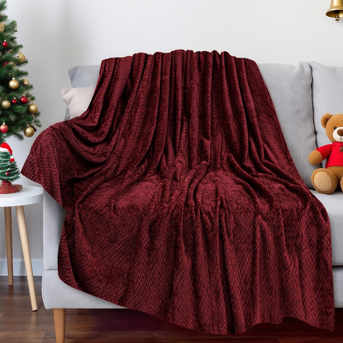 Christmas Solid Color Blanket, 59x39" Soft Warm Throw Blanket, Light-weight Plush Throw Blanket for Bed Sofa V1189-WXFWAL-20260319-00710