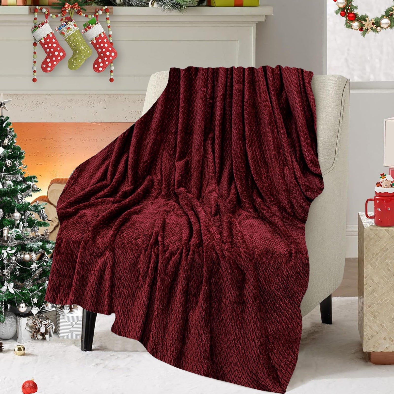 Christmas Solid Color Blanket, 59x39" Soft Warm Throw Blanket, Light-weight Plush Throw Blanket for Bed Sofa V1189-WXFWAL-20260319-00710