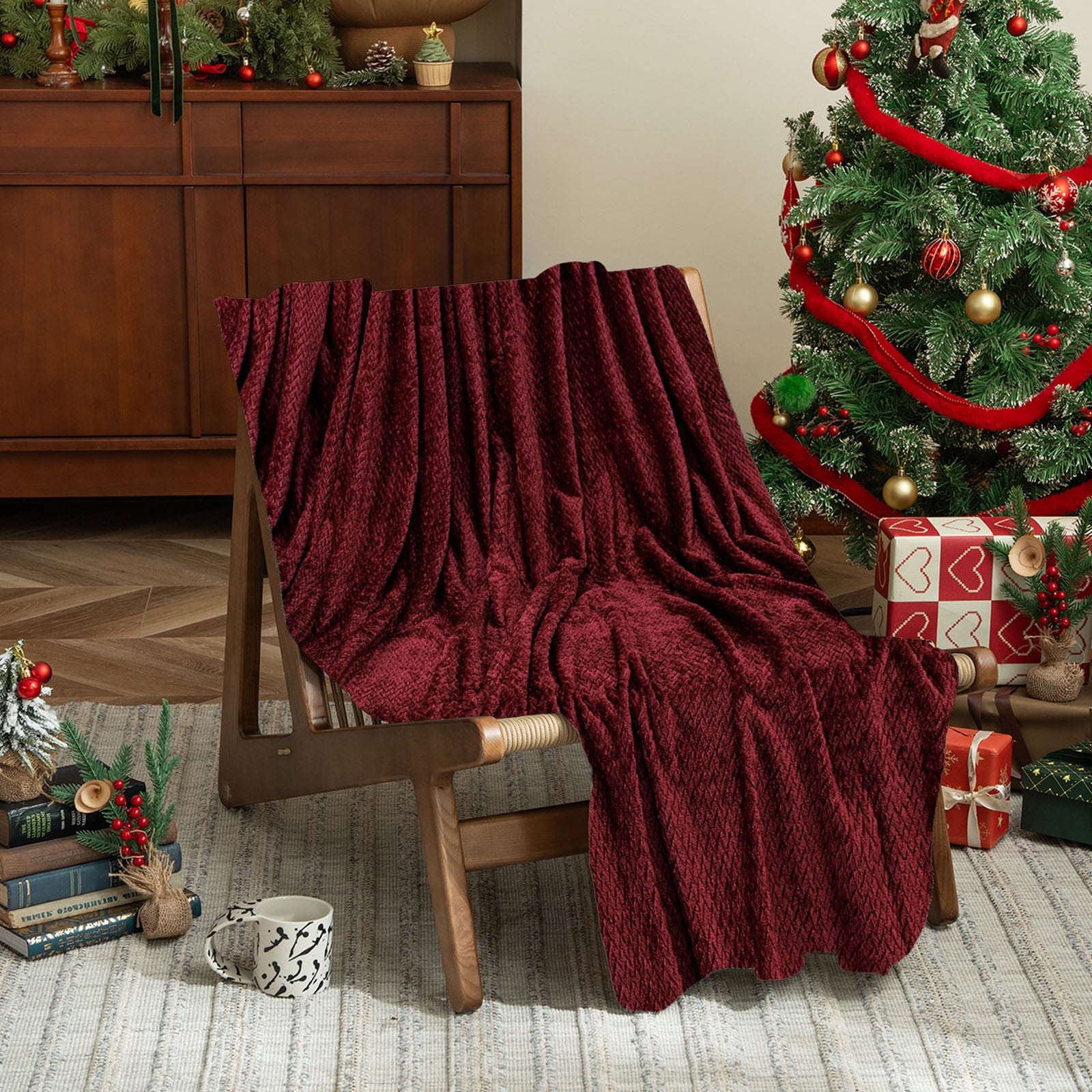 Christmas Solid Color Blanket, 59x39" Soft Warm Throw Blanket, Light-weight Plush Throw Blanket for Bed Sofa V1189-WXFWAL-20260319-00710
