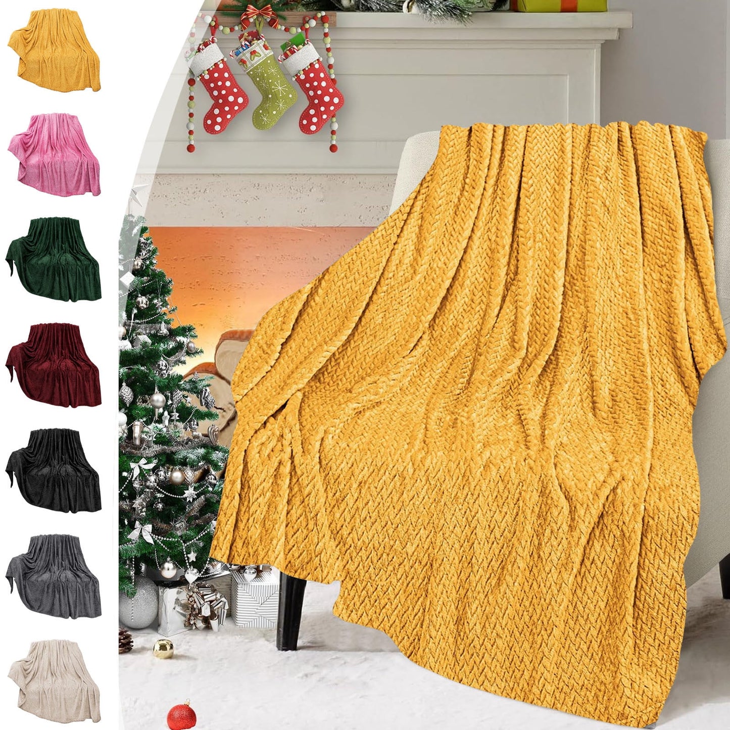 Christmas Solid Color Blanket, 59x39" Soft Warm Throw Blanket, Light-weight Plush Throw Blanket for Bed Sofa V1189-WXFWAL-20260319-00711