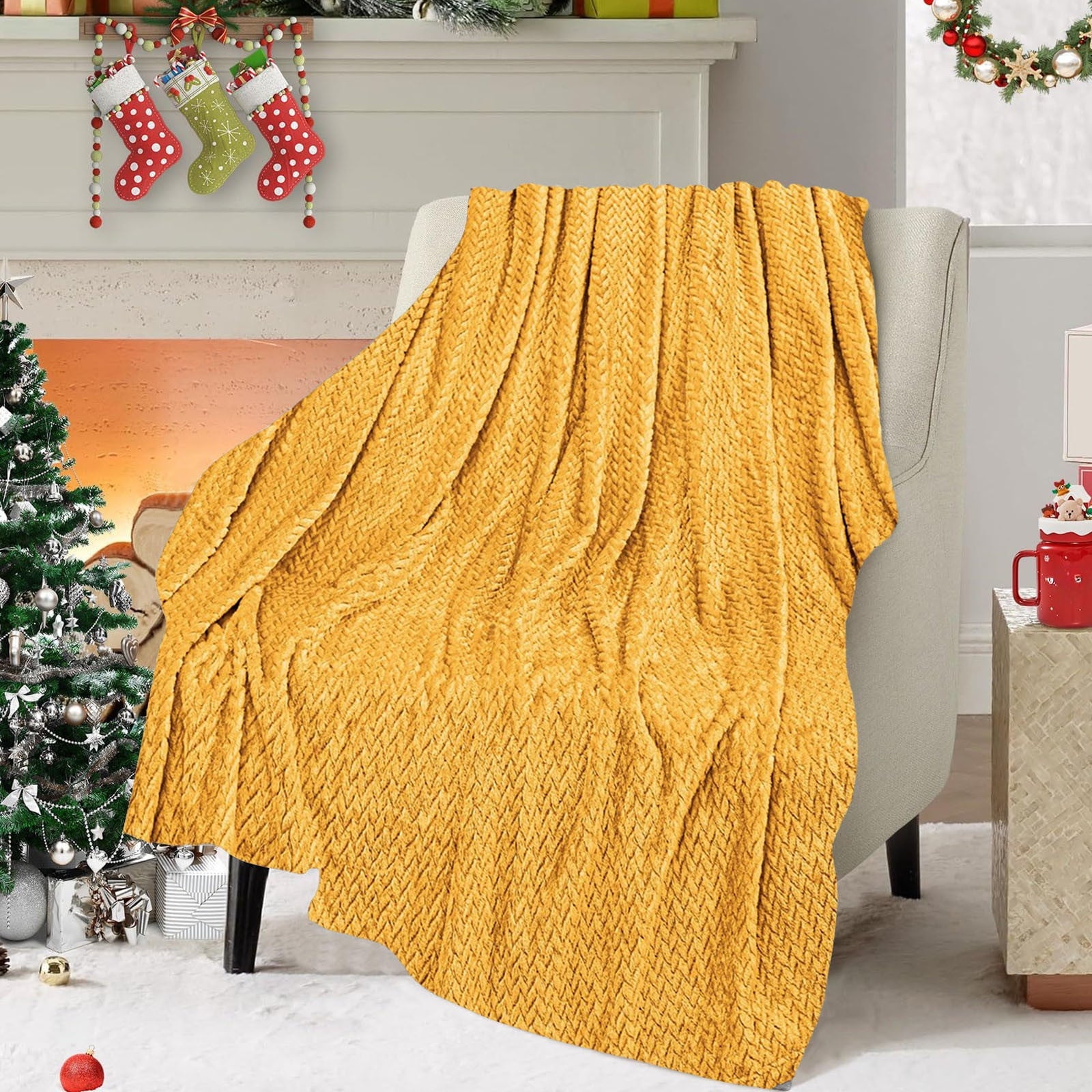 Christmas Solid Color Blanket, 59x39" Soft Warm Throw Blanket, Light-weight Plush Throw Blanket for Bed Sofa V1189-WXFWAL-20260319-00711