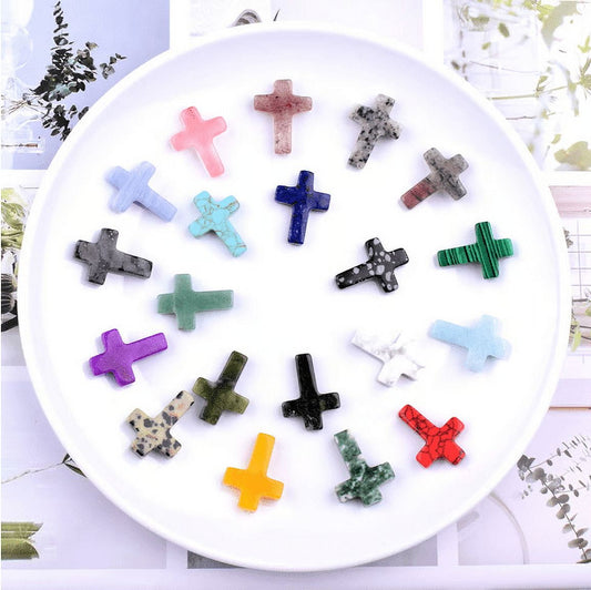 12 Pcs Cross Crystal Stone Bulks, Natural Crystal Wall Cross Shaped Worry Stones, Easter Natural Crystal V1189-WXFWAL-20260319-00738