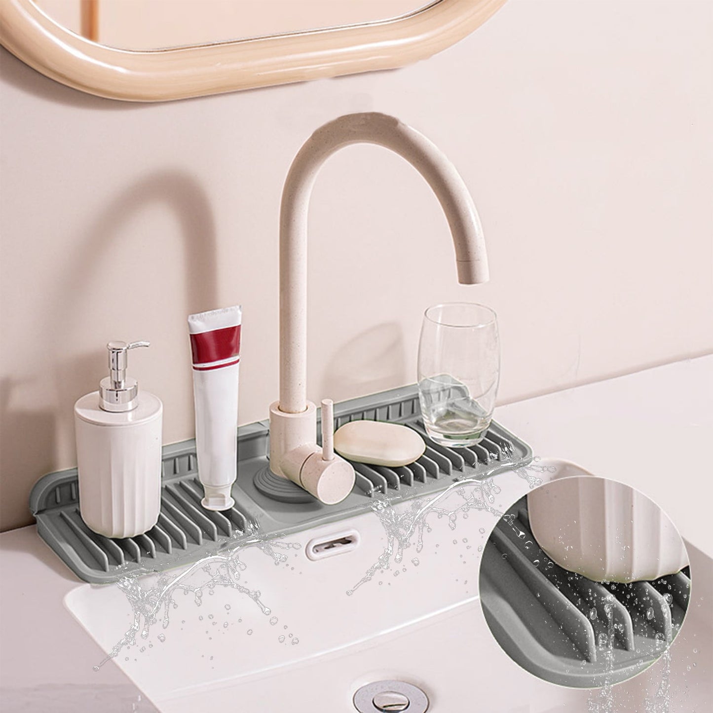 Silicone Sink Splash Guard, Kitchen Sink Accessory with Drip Tray, Button Style Silicone Faucet Drains Mat, V1189-WXFWAL-20260319-00754