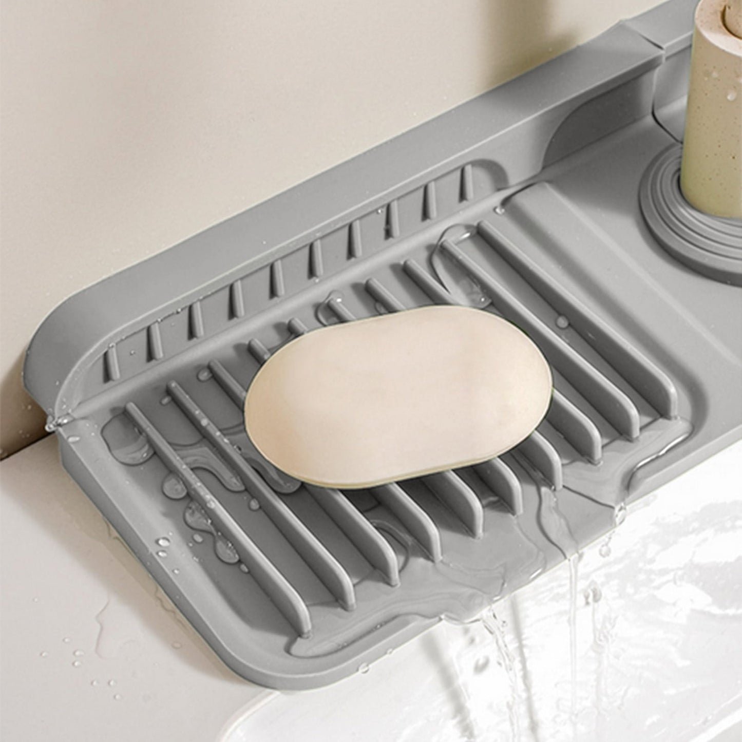 Silicone Sink Splash Guard, Kitchen Sink Accessory with Drip Tray, Button Style Silicone Faucet Drains Mat, V1189-WXFWAL-20260319-00754