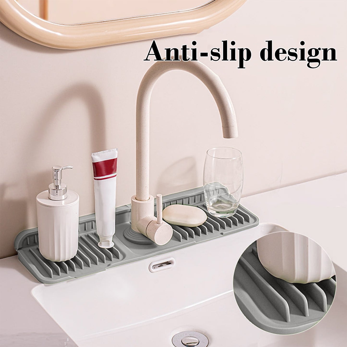 Silicone Sink Splash Guard, Kitchen Sink Accessory with Drip Tray, Button Style Silicone Faucet Drains Mat, V1189-WXFWAL-20260319-00754