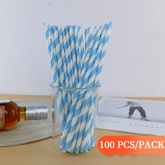 100Pcs Paper Disposable Straws, Red and White Striped Paper Straws, Biodegradable Disposable Drinking Straws V1189-WXFWAL-20260319-00766