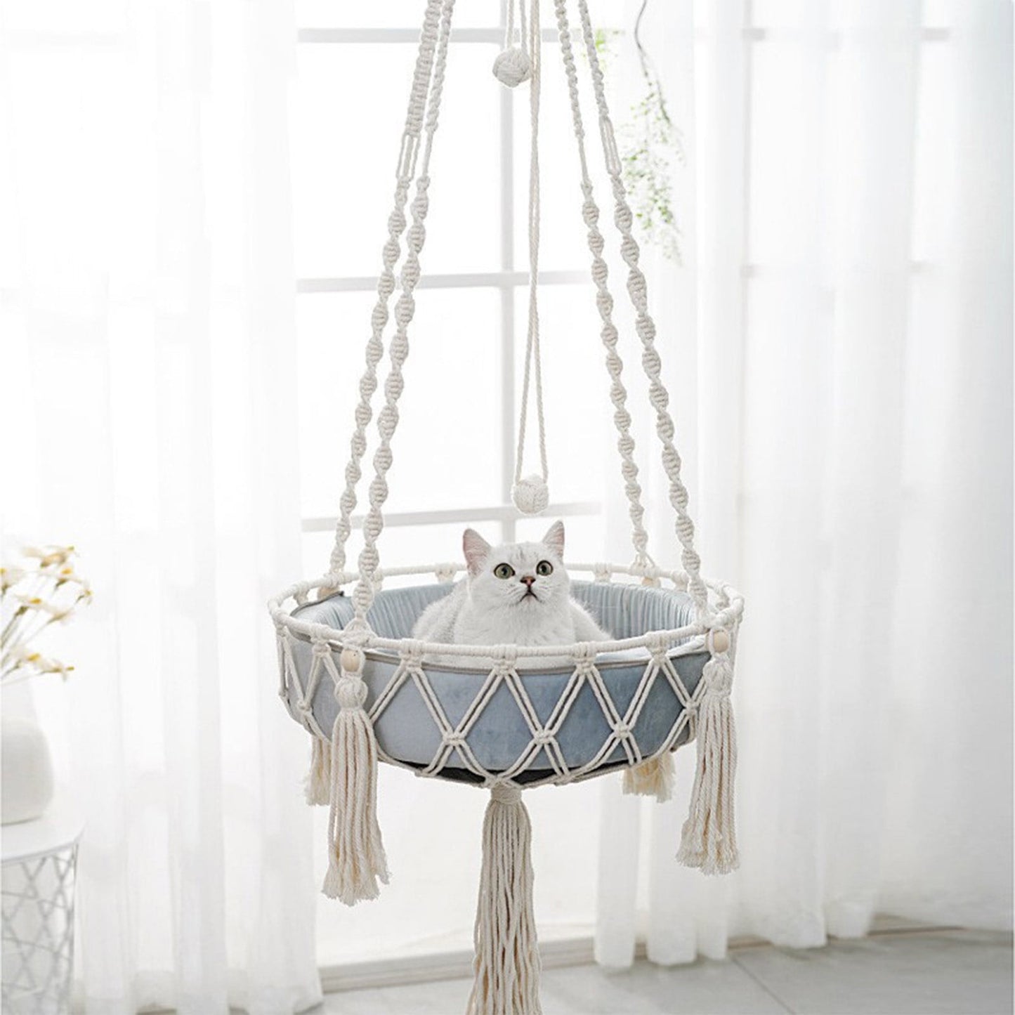Macrame Cat Hammock, Handwoven Cats Bed, Hanging Indoor Boho Kitten Swing Beds, Hanging Cats Bed, Kitty V1189-WXFWAL-20260319-00784