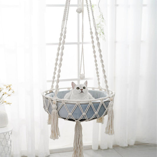 Macrame Cat Hammock, Handwoven Cats Bed, Hanging Indoor Boho Kitten Swing Beds, Hanging Cats Bed, Kitty V1189-WXFWAL-20260319-00784