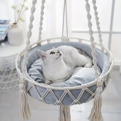 Macrame Cat Hammock, Handwoven Cats Bed, Hanging Indoor Boho Kitten Swing Beds, Hanging Cats Bed, Kitty V1189-WXFWAL-20260319-00784