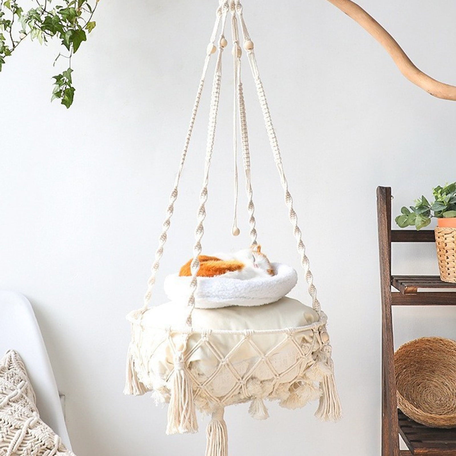 Macrame Cat Hammock, Handwoven Cats Bed, Hanging Indoor Boho Kitten Swing Beds, Hanging Cats Bed, Kitty V1189-WXFWAL-20260319-00784