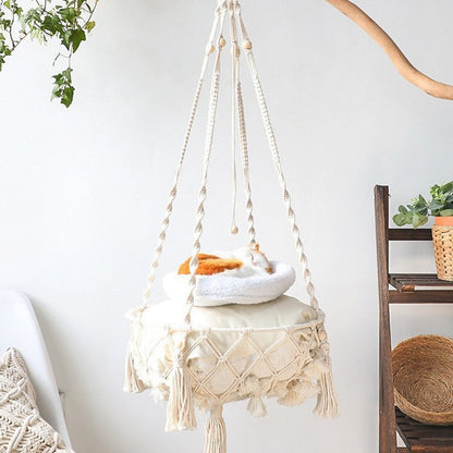 Macrame Cat Hammock, Handwoven Cats Bed, Hanging Indoor Boho Kitten Swing Beds, Hanging Cats Bed, Kitty V1189-WXFWAL-20260319-00784