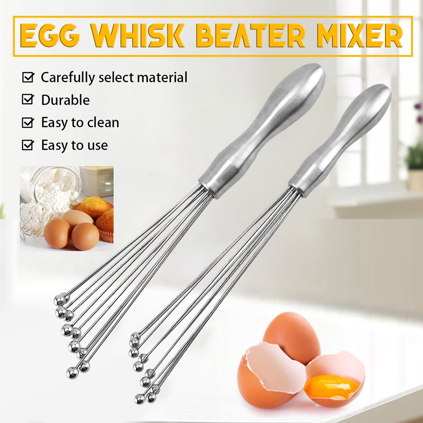 Egg Whisk,10" Stainless Steel Ball Whisk Egg Beater with Handle, Manual Mixers Whisk, Kitchen Tool for Baking V1189-WXFWAL-20260319-00887