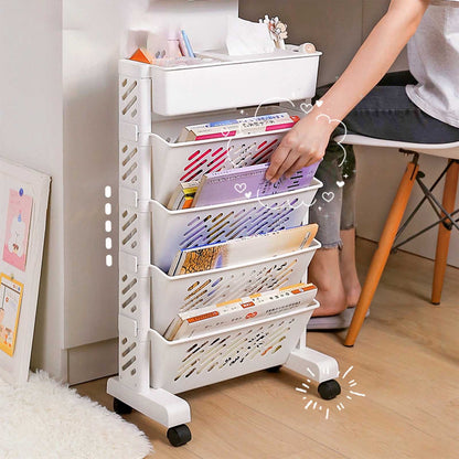 Mobile Bookshelf, Plastic Rolling Organization Shelf, Practical Rotatable for Home, Movable Bookcase with V1189-WXFWAL-20260319-00898