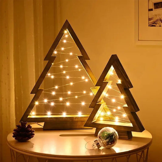 2Pcs Wood Christmas Tabletop with Lights, Christmas Tree Table Centerpiece, Xmas Tree Modern Farmhouse Sign V1189-WXFWAL-20260319-00899