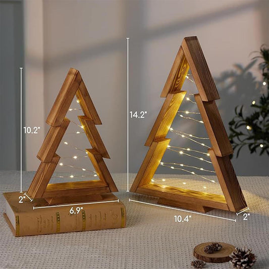 2Pcs Wood Christmas Tabletop with Lights, Christmas Tree Table Centerpiece, Xmas Tree Modern Farmhouse Sign V1189-WXFWAL-20260319-00899