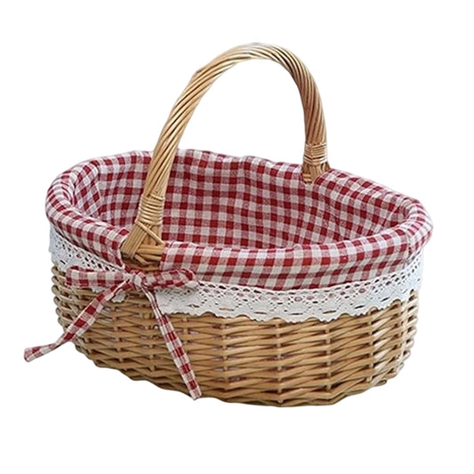 Wicker Picnic Basket with Handles and Linen Cloth Lining, Empty Baskets for Gifts, Woven Easter Basket, V1189-WXFWAL-20260319-00964