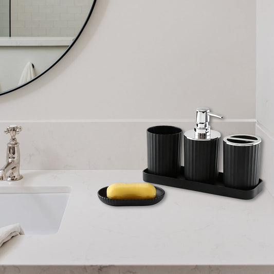 Bathroom Accessory Set of 5, Plastic Bathroom Sink Set with Soap Dispenser and Toothbrush Holder, for Bath V1189-WXFWAL-20260319-00979