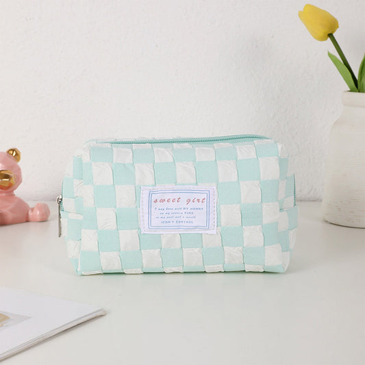 Small Cosmetic Bag, Cute Makeup Bag, Checkerboard Frame Pencil Bag, Pencil Case, Aesthetic Make Up Bag, Large V1189-WXFWAL-20260319-00980