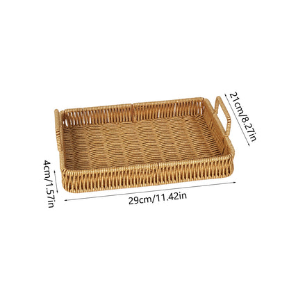 Woven Serving Tray with Handles, Handmade Poly Wicker Tray for Storage Breakfast, Drinks, Fruits, Rectangular V1189-WXFWAL-20260319-00992
