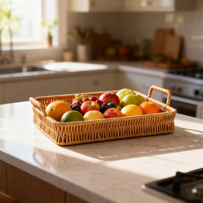 Woven Serving Tray with Handles, Handmade Poly Wicker Tray for Storage Breakfast, Drinks, Fruits, Rectangular V1189-WXFWAL-20260319-00992