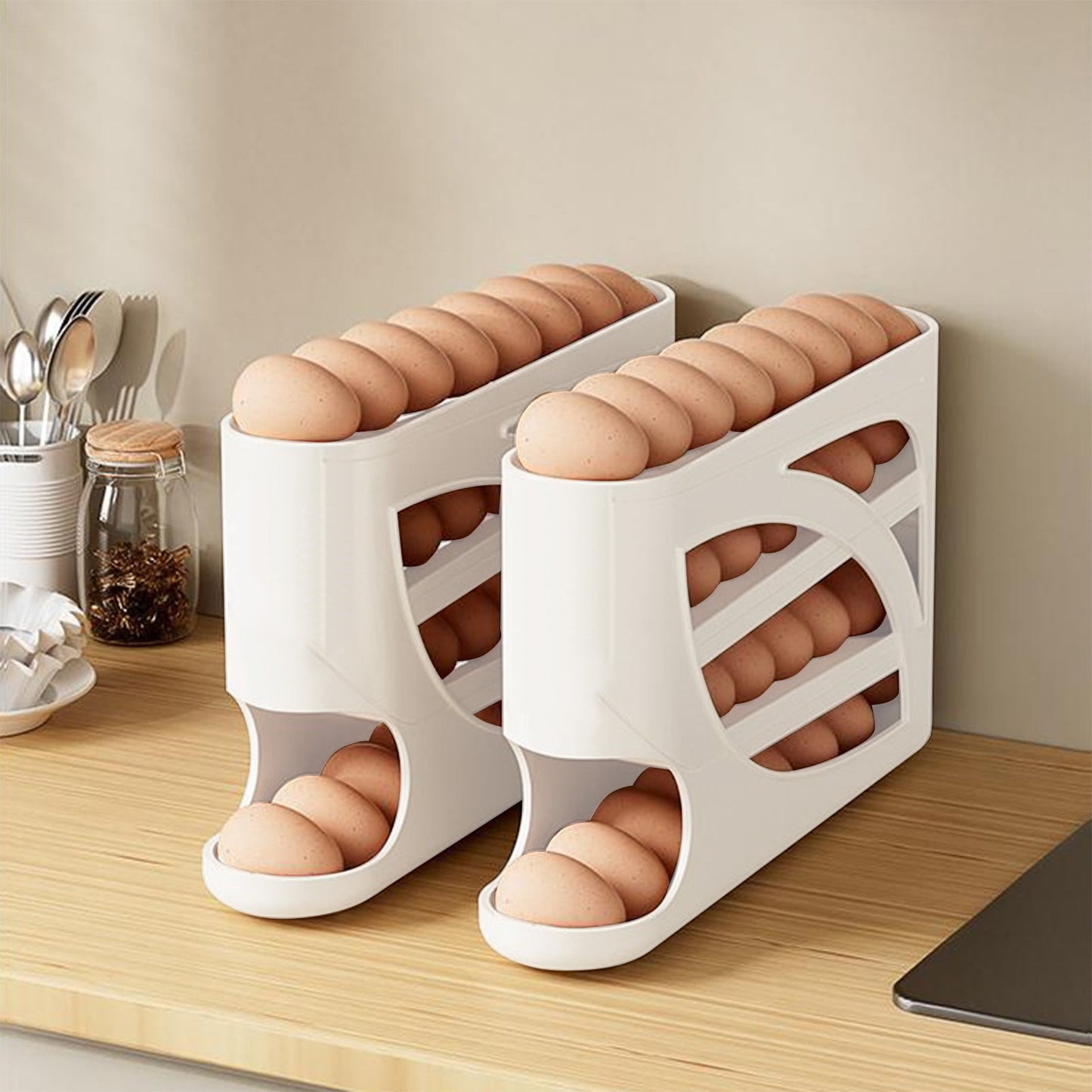 4 Tiers Egg Holder for Fridge, Automatic Scrolling Egg Rack Holder, Space-Saving Egg Dispenser Holder, Large V1189-WXFWAL-20260319-00998