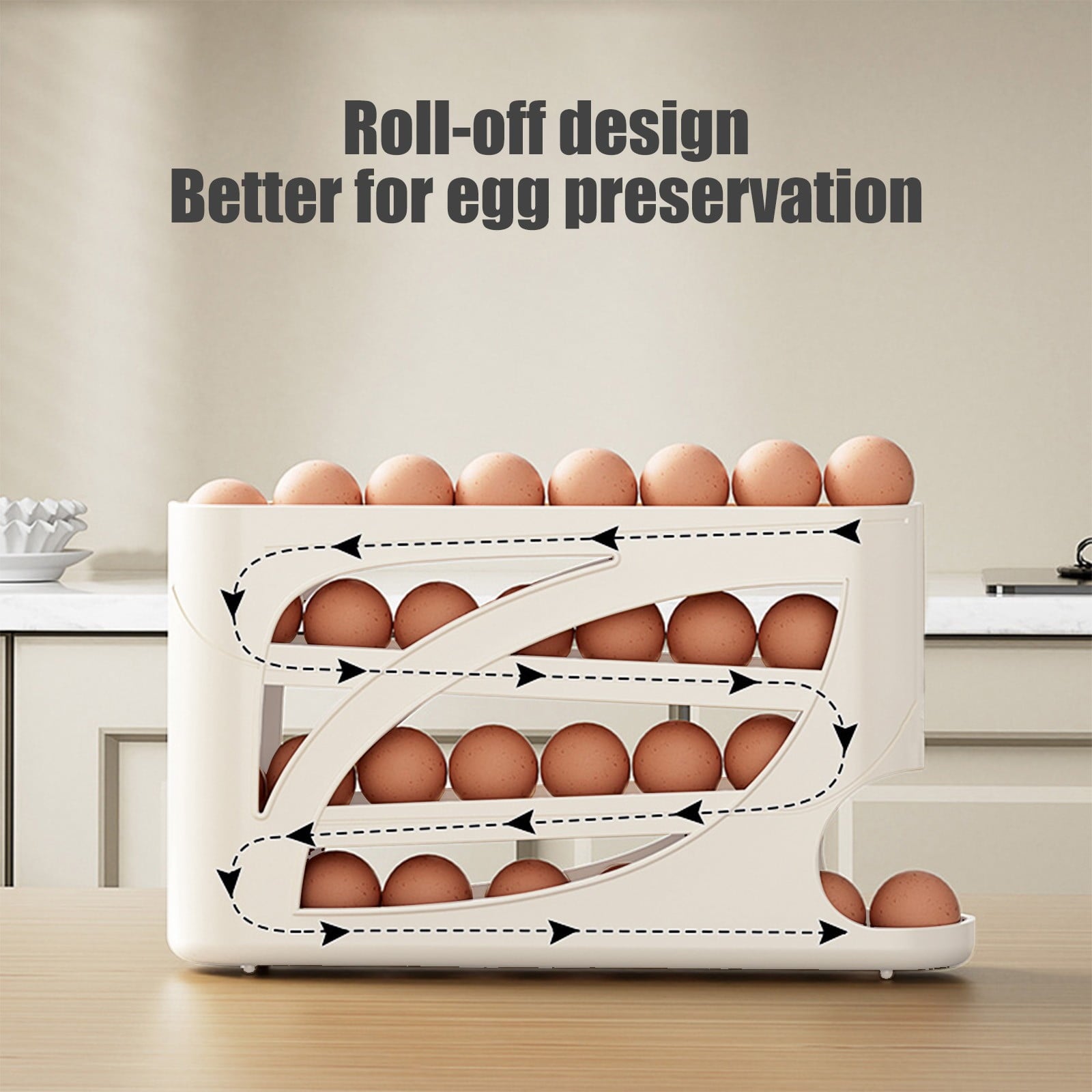 4 Tiers Egg Holder for Fridge, Automatic Scrolling Egg Rack Holder, Space-Saving Egg Dispenser Holder, Large V1189-WXFWAL-20260319-00998