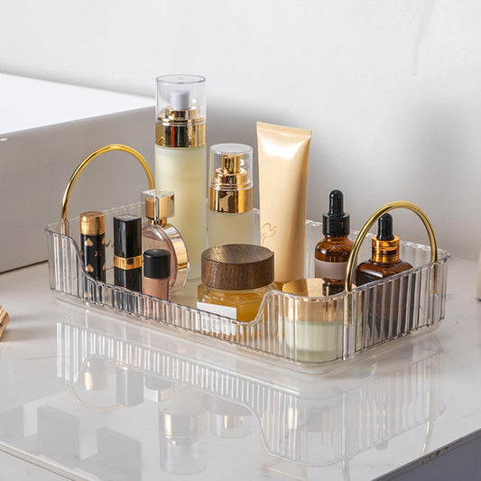 Bathroom Organizer Countertop, Vanity Tray for Skincare Makeup, Counter Organizer, Transparent Ribbon Handle V1189-WXFWAL-20260319-01001