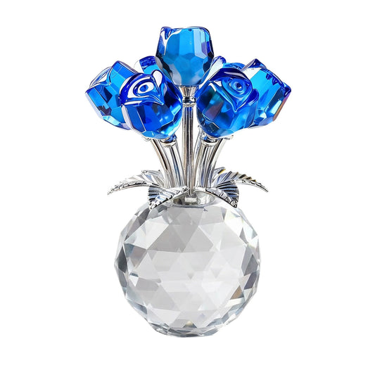 Clear Roses Bouquet Figurines, Glass Rose Flowers with Round Vase, Transparent Bouquet for Home Birthday V1189-WXFWAL-20260319-01019