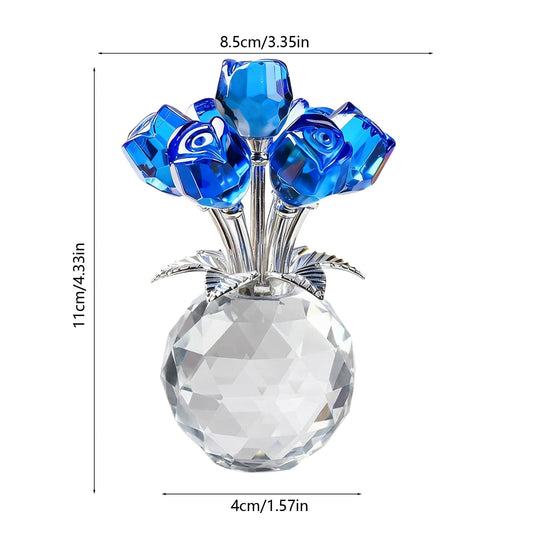 Clear Roses Bouquet Figurines, Glass Rose Flowers with Round Vase, Transparent Bouquet for Home Birthday V1189-WXFWAL-20260319-01019
