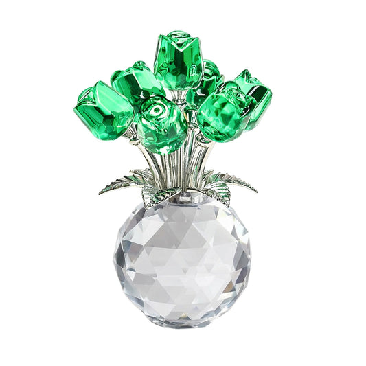 Clear Roses Bouquet Figurines, Glass Rose Flowers with Round Vase, Transparent Bouquet for Home Birthday V1189-WXFWAL-20260319-01020
