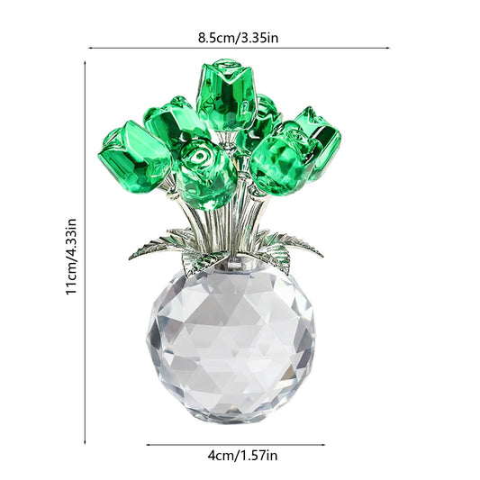 Clear Roses Bouquet Figurines, Glass Rose Flowers with Round Vase, Transparent Bouquet for Home Birthday V1189-WXFWAL-20260319-01020