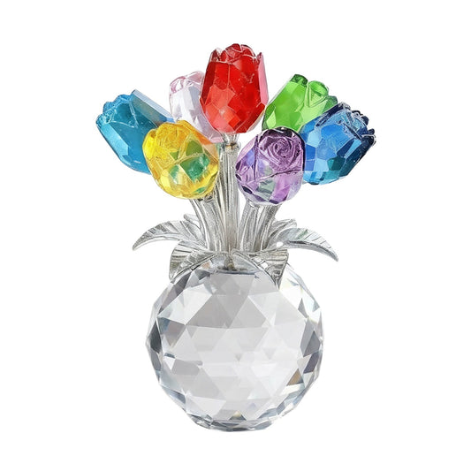Clear Roses Bouquet Figurines, Glass Rose Flowers with Round Vase, Transparent Bouquet for Home Birthday V1189-WXFWAL-20260319-01021