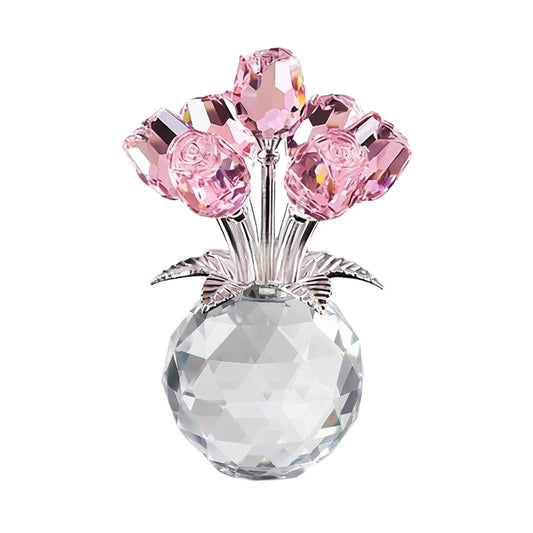 Clear Roses Bouquet Figurines, Glass Rose Flowers with Round Vase, Transparent Bouquet for Home Birthday V1189-WXFWAL-20260319-01022