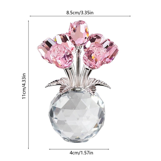 Clear Roses Bouquet Figurines, Glass Rose Flowers with Round Vase, Transparent Bouquet for Home Birthday V1189-WXFWAL-20260319-01022