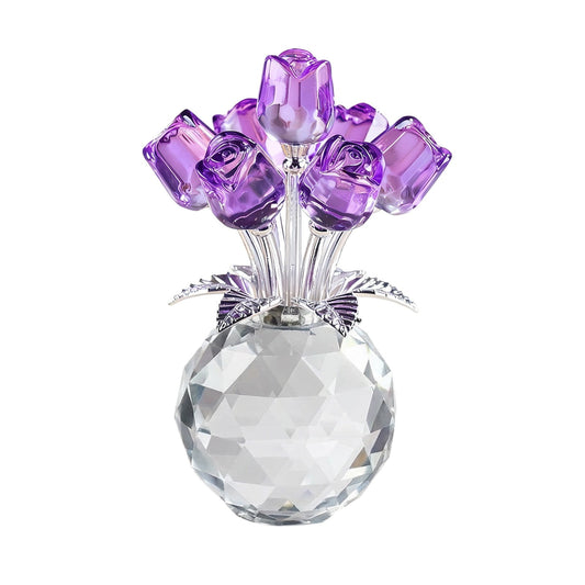 Clear Roses Bouquet Figurines, Glass Rose Flowers with Round Vase, Transparent Bouquet for Home Birthday V1189-WXFWAL-20260319-01023